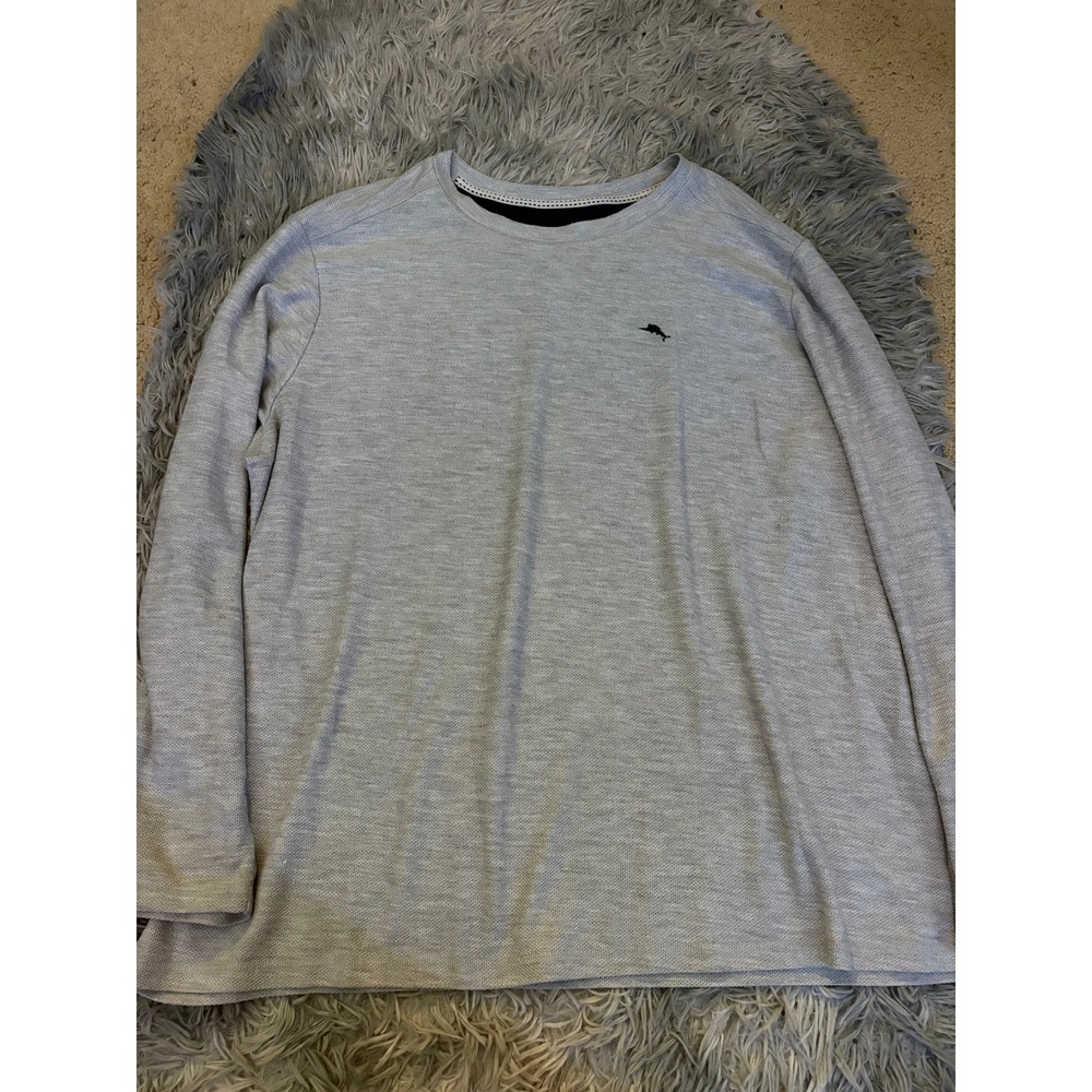 Tommy Bahama Gray Long‎ Sleeve Crewneck Sweater XXL Textured Knit Marlin Logo